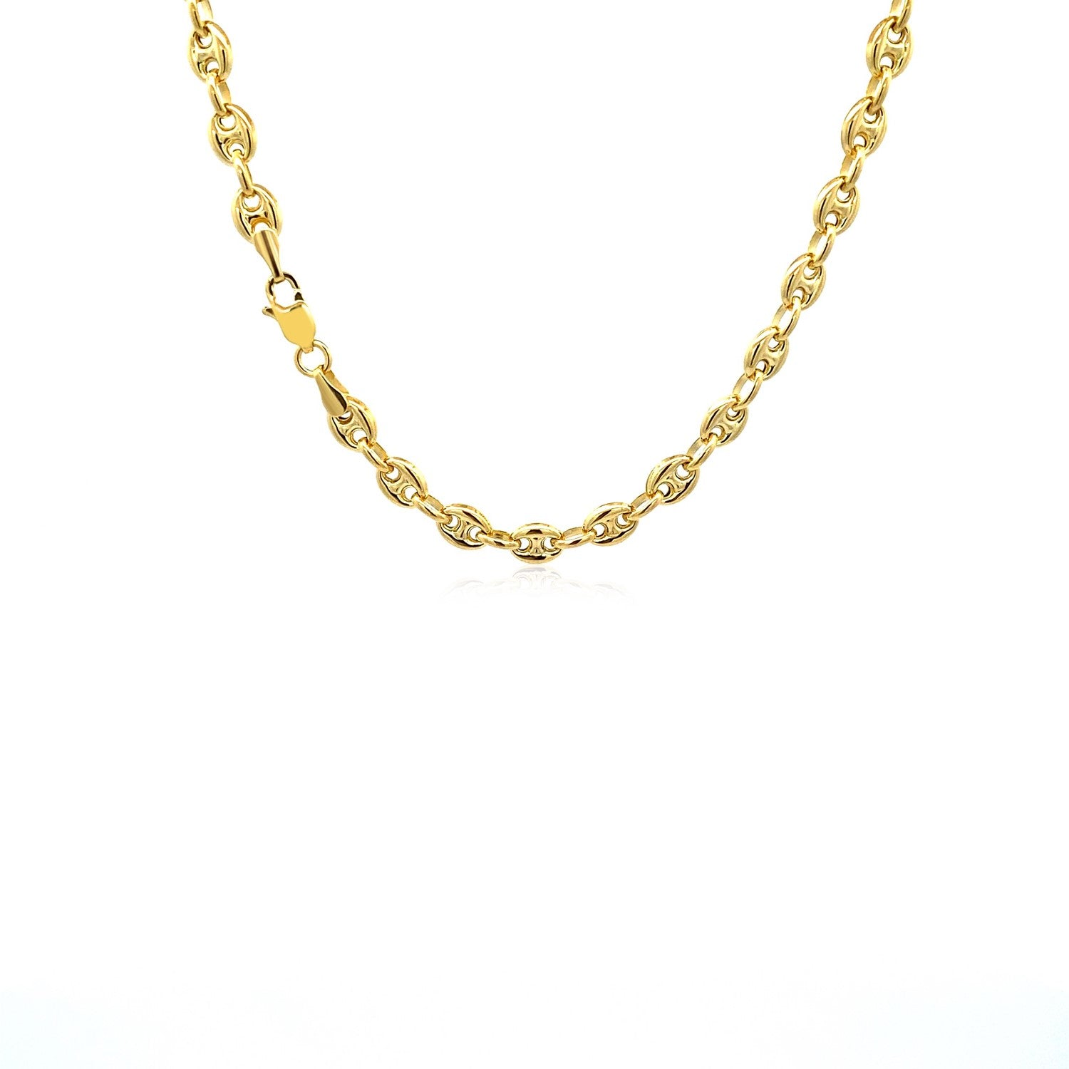 14k Yellow Gold Puffed Mariner Link Chain (4.70 mm) in a sleek high-contrast midnight luxury editorial style